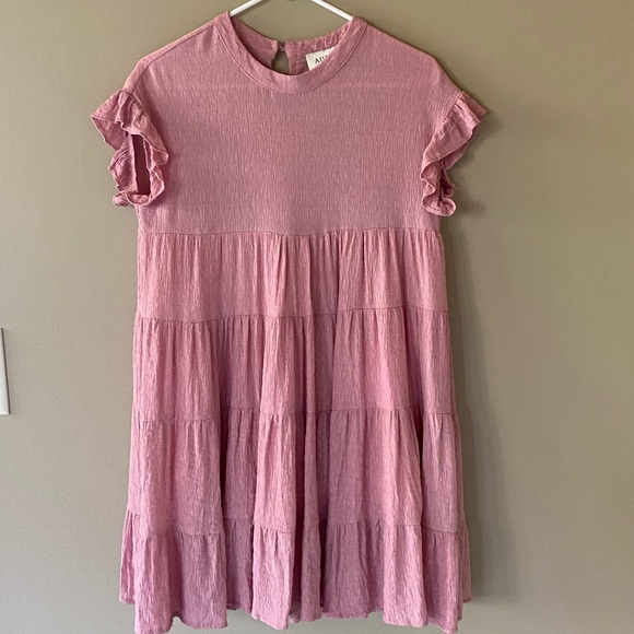 Aura Pink / Blush Short Sleeve Layered Ruffle Sleeve Chico Dress. Size S - Picture 2 of 5